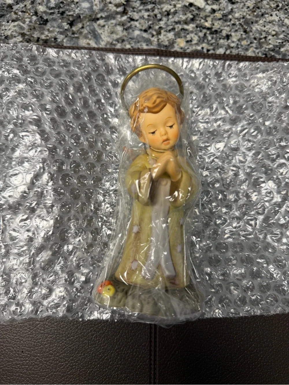 Hummel Praying Angel Figurine in Pale Green and Gold Halo